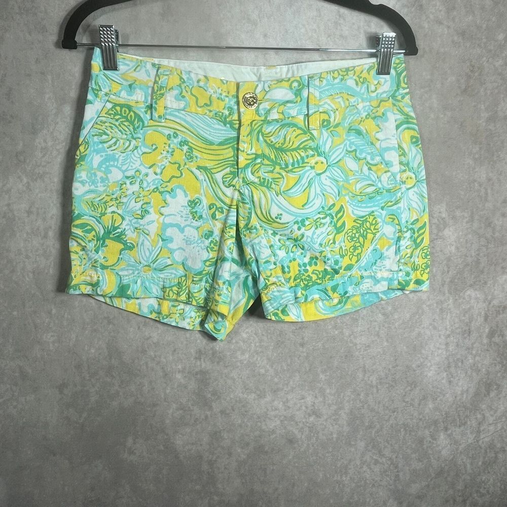 Lilly Pulitzer The Callahan Shorts Womens Size 00 Green Floral Casual Low‎ Rise